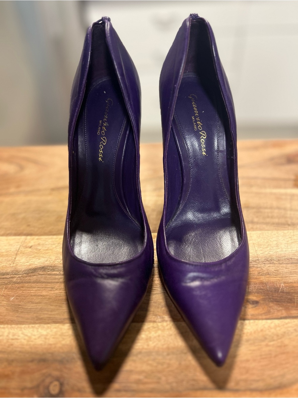Gianvito Rossi Deep Purple Leather Pointed Pumps